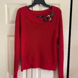 Lauren Ralph Lauren Red Sweater Pullover Boat Neck Buckle  Long Sleeve L